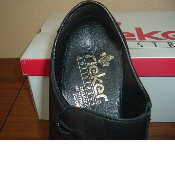 Rieker Antistress Black Leather Slip On Celia Loafers Womens EUR Sz 39 US Sz 8 - Picture 7 of 7